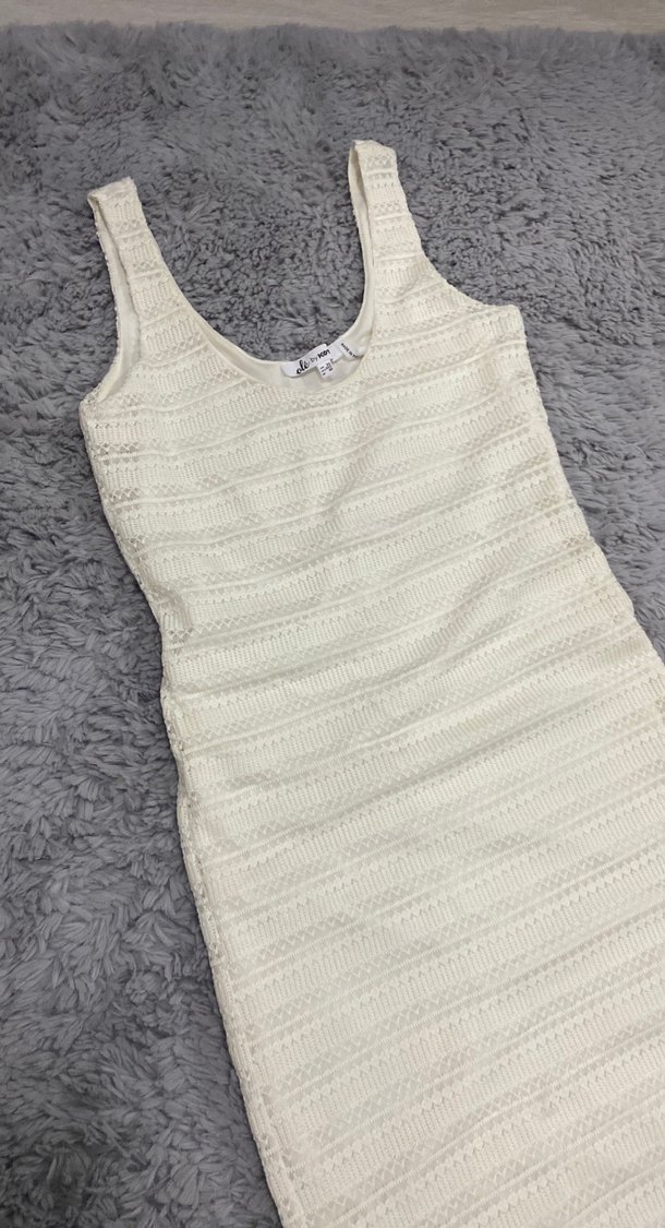 Beyaz Örme Bohem Uzun Elbise - Görsel 2