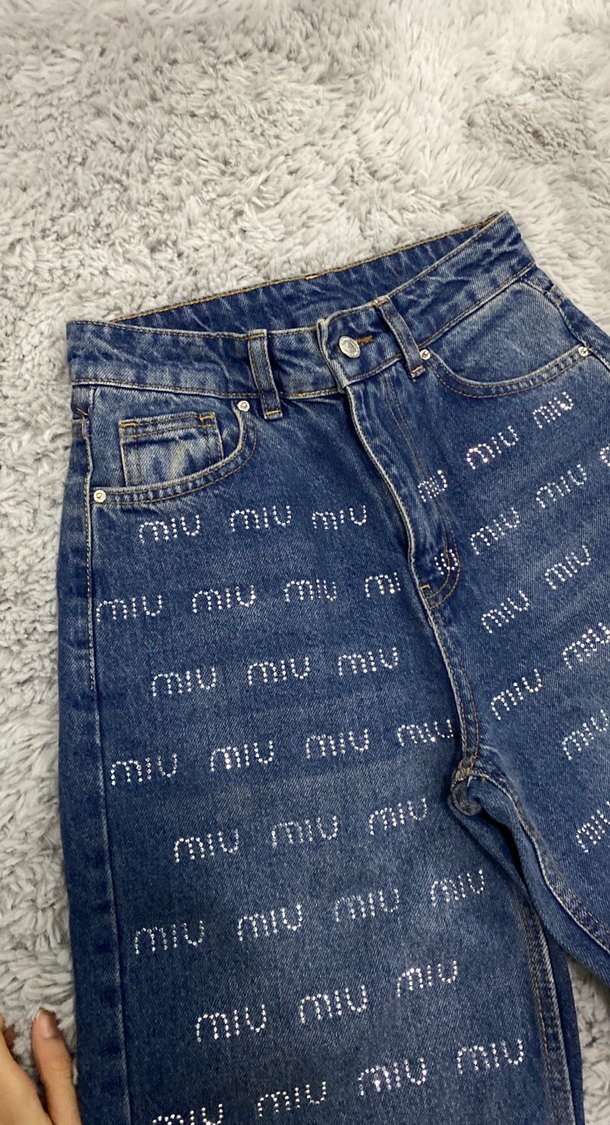 Miu miu taşlı kot pantolon - Görsel 2