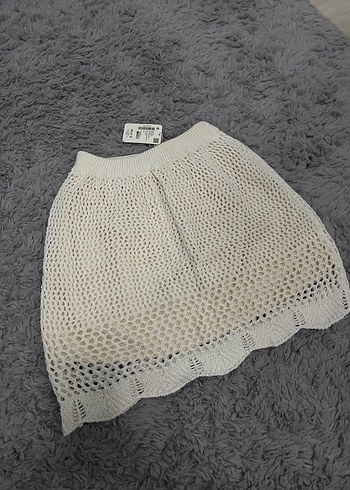 Bohem Beyaz Örgü Mini Etek - Görsel 2