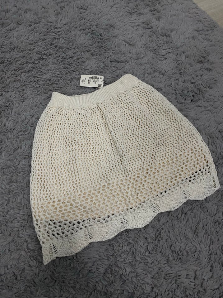 Bohem Beyaz Örgü Mini Etek - Görsel 2