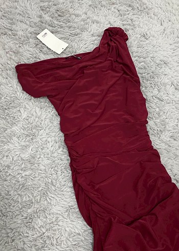 Bordo Drapeli Uzun Abiye Elbise - Görsel 2