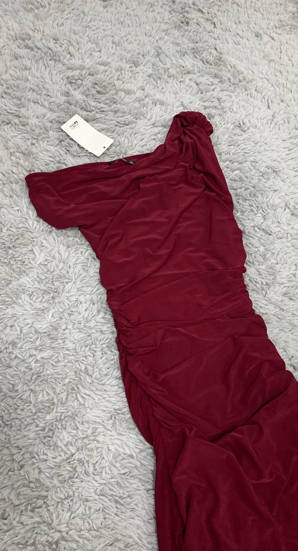 Bordo Drapeli Uzun Abiye Elbise - Görsel 2