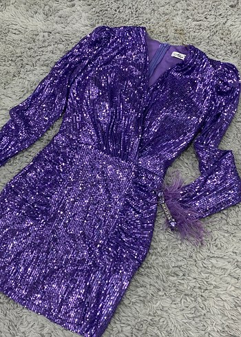 Mor Parlak Mini Kadın Abiye Elbise - Görsel 2