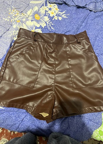 Kahverengi deri şort - Görsel 5