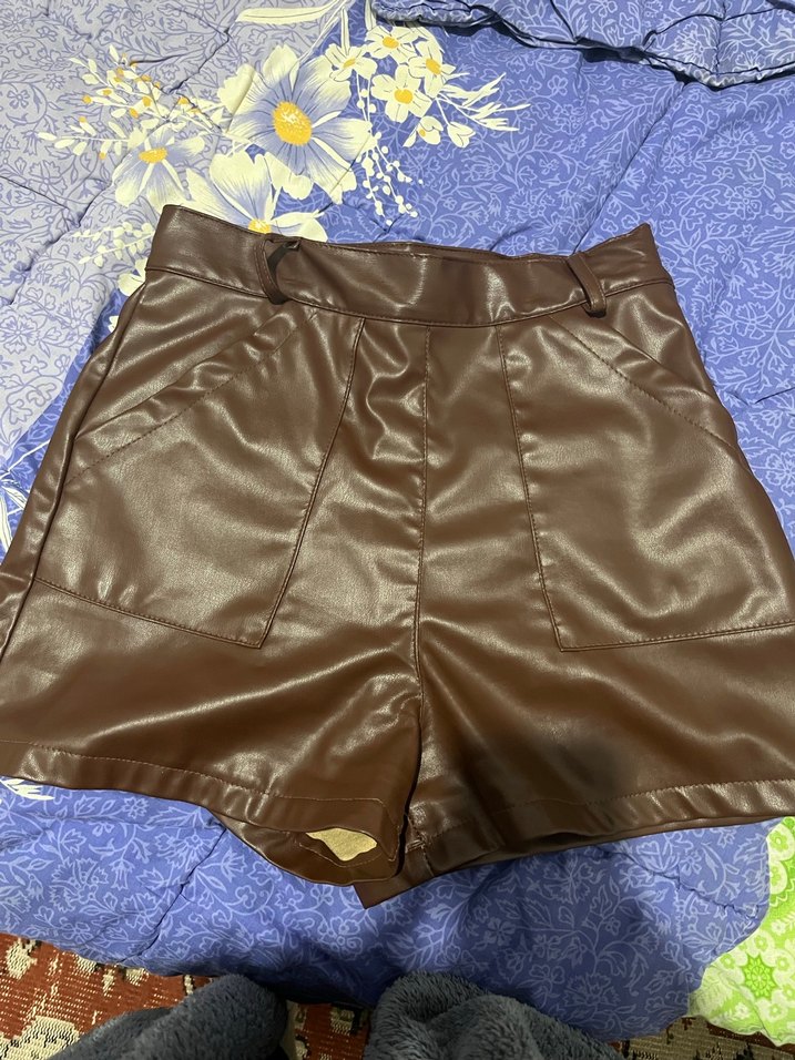 Kahverengi deri şort - Görsel 5