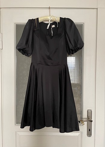 Siyah Pilili Midi Gotik Elbise - Görsel 2