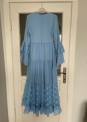 Mavi Bohem Nakışlı Uzun Elbise - Görsel 2