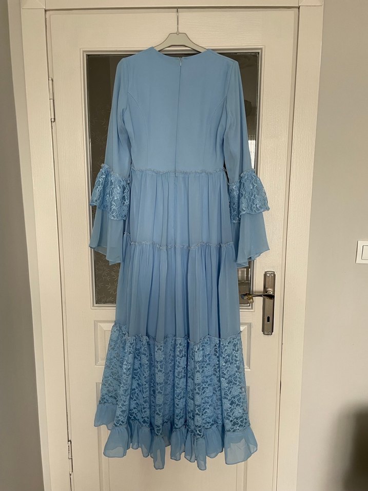 Mavi Bohem Nakışlı Uzun Elbise - Görsel 2