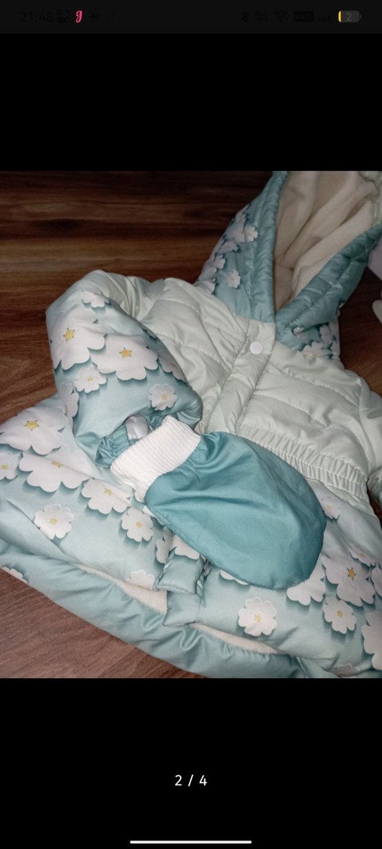 Kız Bebek Kapüşonlu Beyaz Kürklü mont - Görsel 2