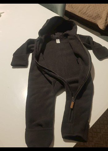 Siyah Bebek Polar Tulum Kapüşonlu Fermuarlı - Görsel 3