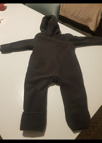 Siyah Bebek Polar Tulum Kapüşonlu Fermuarlı - Görsel 2