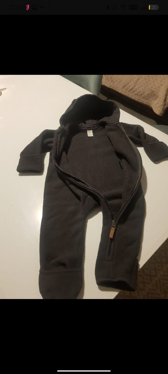 Siyah Bebek Polar Tulum Kapüşonlu Fermuarlı - Görsel 3