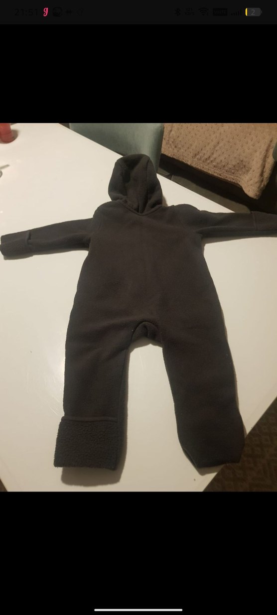 Siyah Bebek Polar Tulum Kapüşonlu Fermuarlı - Görsel 2