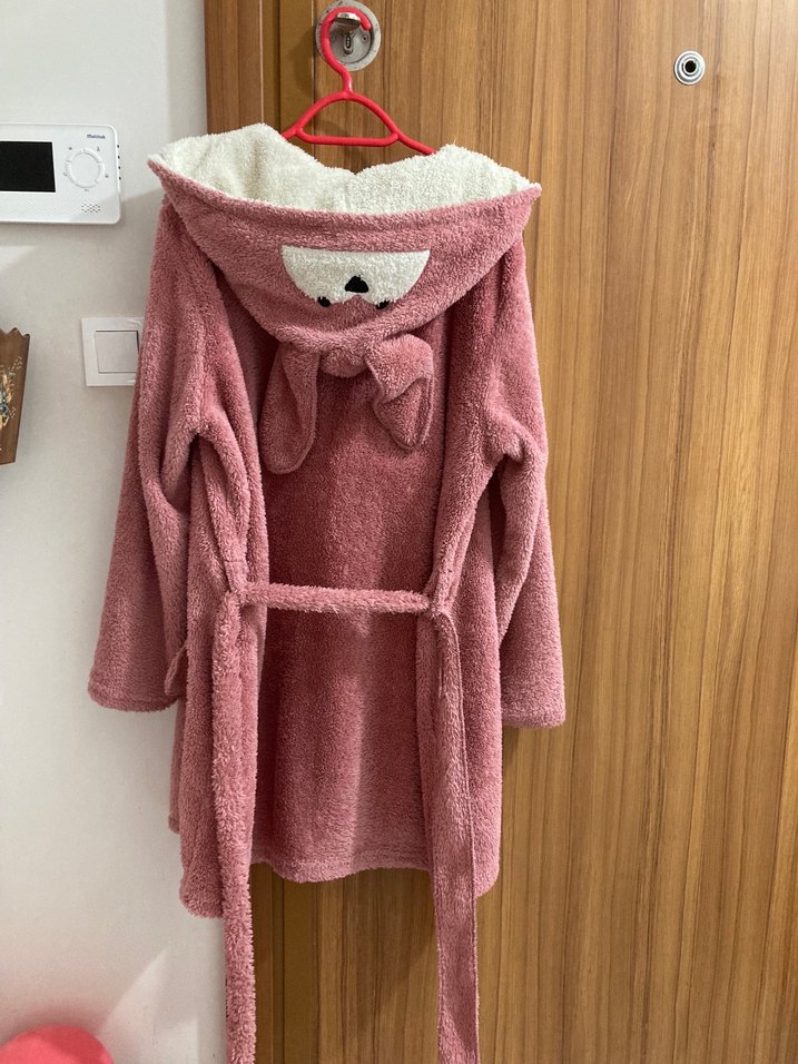 Pembe peluş kadın sabahlık - Görsel 2