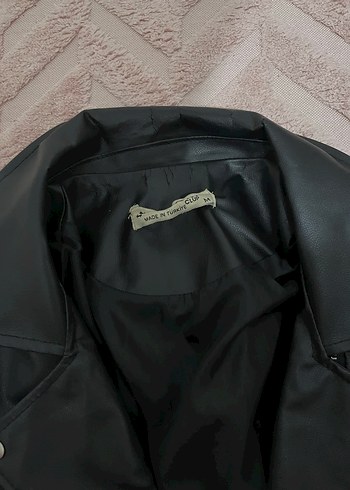 Kemerli Siyah Deri Biker Ceket - Görsel 2