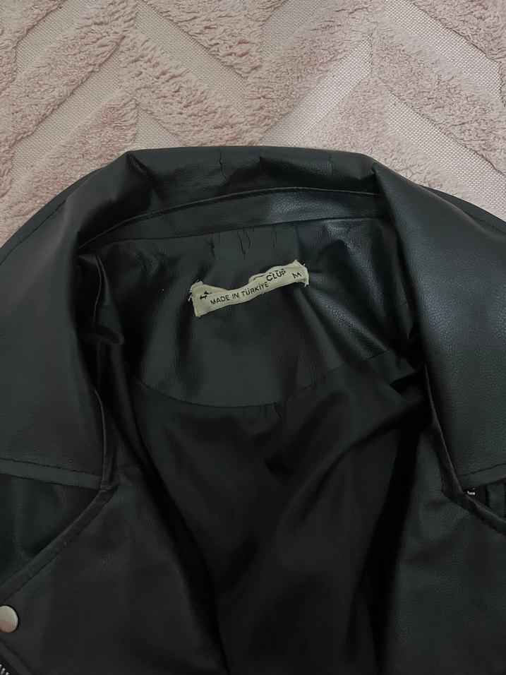 Kemerli Siyah Deri Biker Ceket - Görsel 2