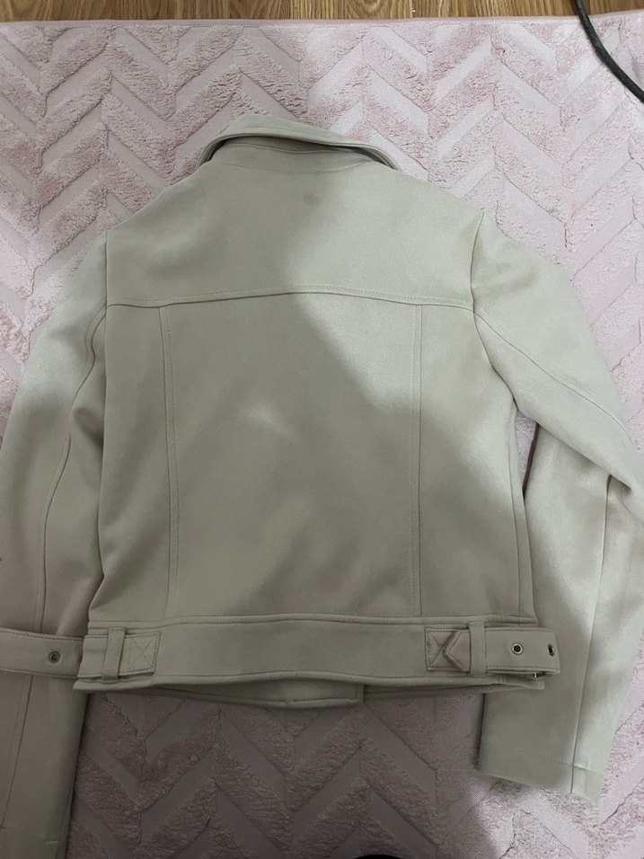 Bej Kadın Süet Kısa Deri Ceket - Görsel 3