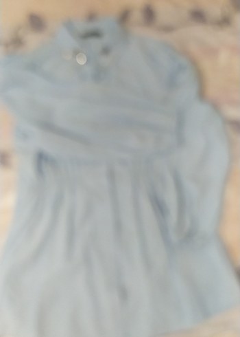 Mavi Pamuklu  Düğmeli, Uzun Kollutunik - Görsel 4