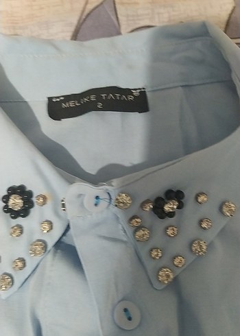 Mavi Pamuklu  Düğmeli, Uzun Kollutunik - Görsel 3