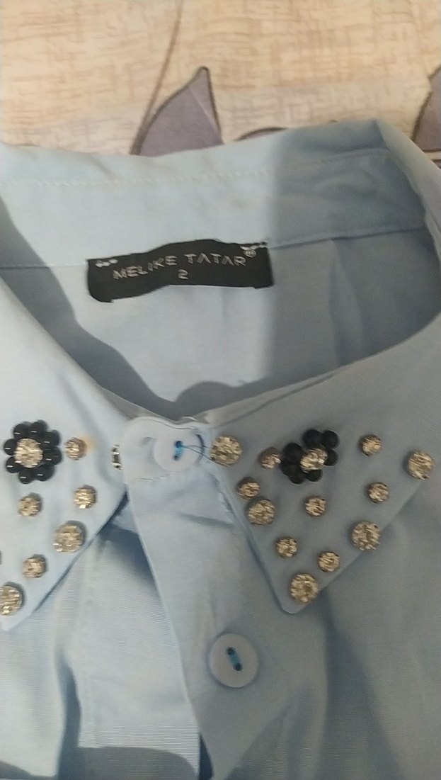 Mavi Pamuklu  Düğmeli, Uzun Kollutunik - Görsel 3