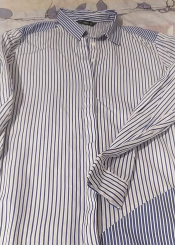 Kadın Gri-Beyaz Çizgili Uzun Kollu Gömlek - Görsel 3