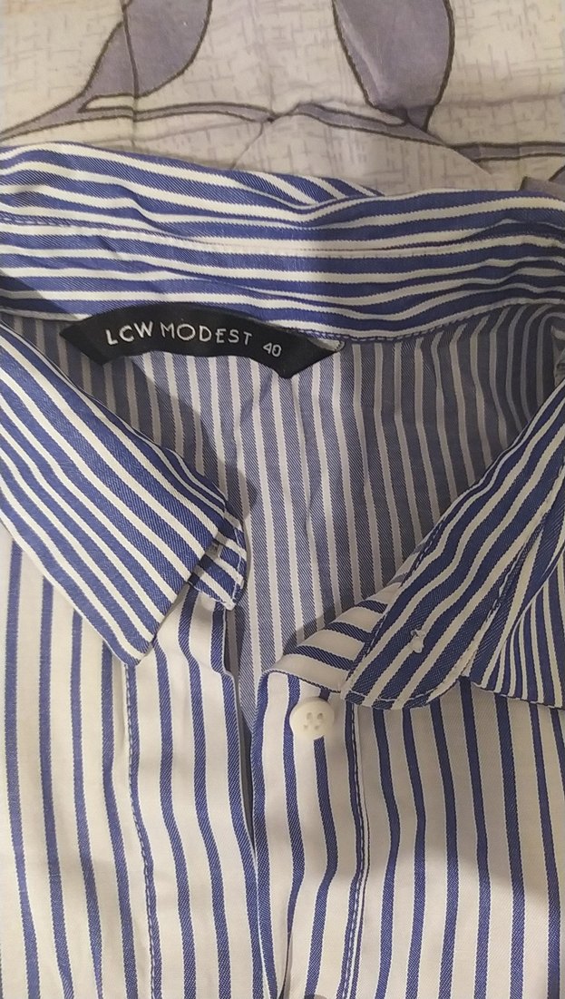 Kadın Gri-Beyaz Çizgili Uzun Kollu Gömlek - Görsel 2