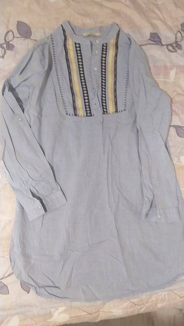 Gri Nakışlı Uzun Kollu Bohem Kadın Gömlek - Görsel 3