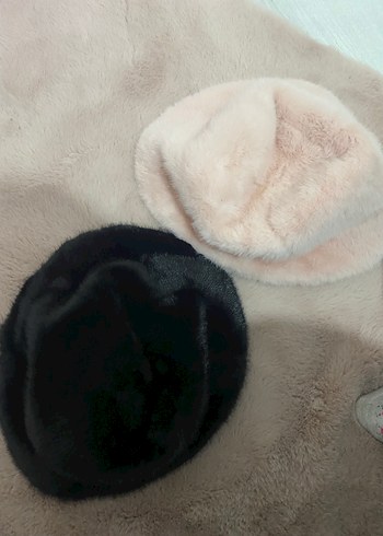 tüylü şapka toz pembe siyah - Görsel 4