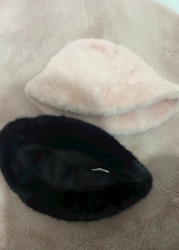 tüylü şapka toz pembe siyah - Görsel 2