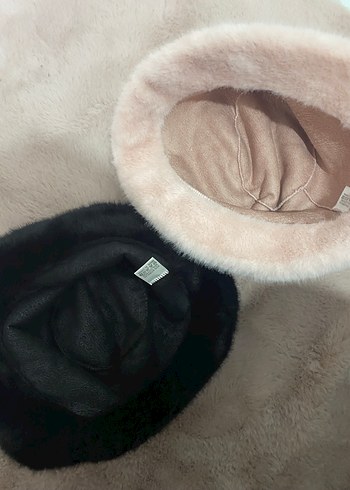 tüylü şapka toz pembe siyah - Görsel 3