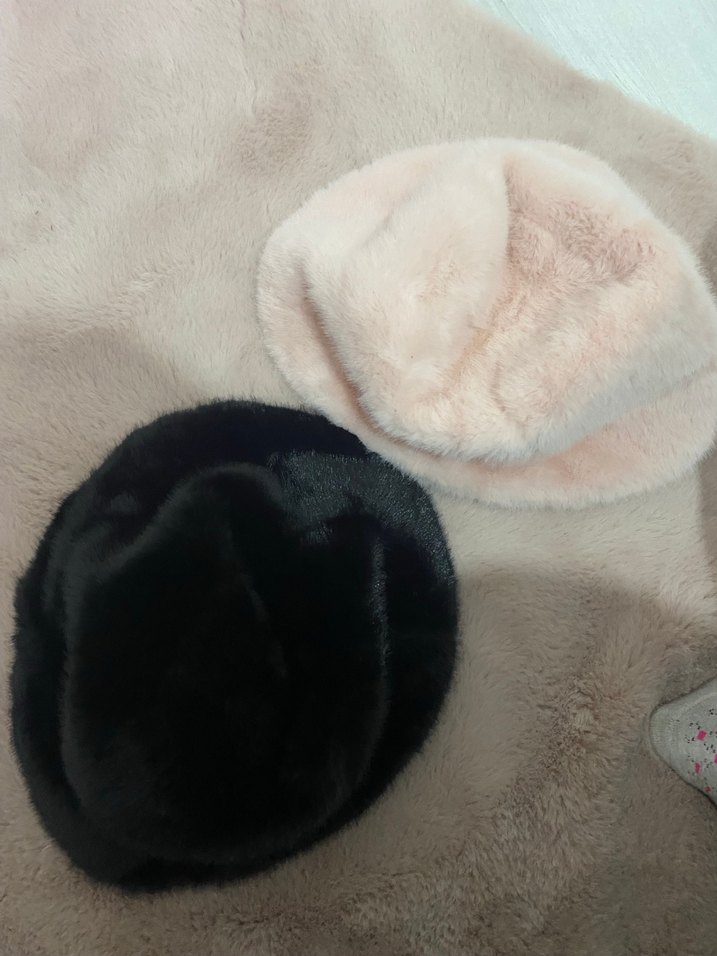 tüylü şapka toz pembe siyah - Görsel 4