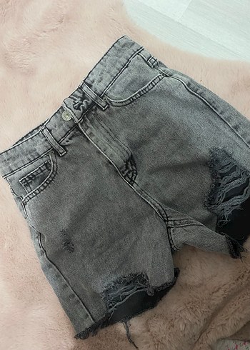 Gri kot Yırtık şort - Görsel 2
