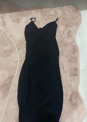 Siyah Drapeli V Yakalı Yırtmaçlı elbise - Görsel 3