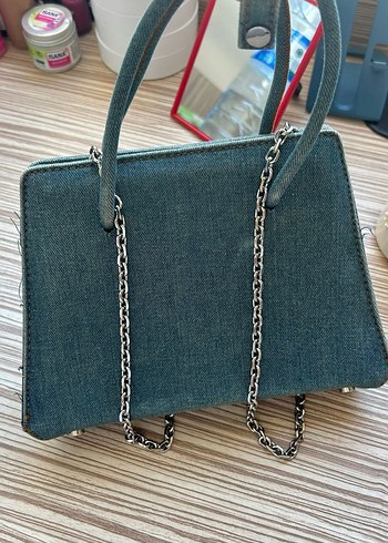 Zincir Detaylı Mavi Kot Kadın Çanta - Görsel 2