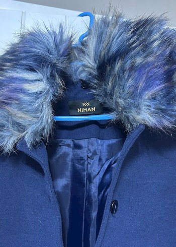 Kürklü Yaka Lacivert Kaban - Görsel 2