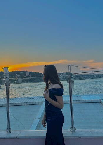 V Yaka Drapeli Lacivert Kadın Abiye Elbise - Görsel 4