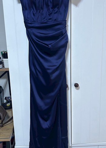 V Yaka Drapeli Lacivert Kadın Abiye Elbise - Görsel 2