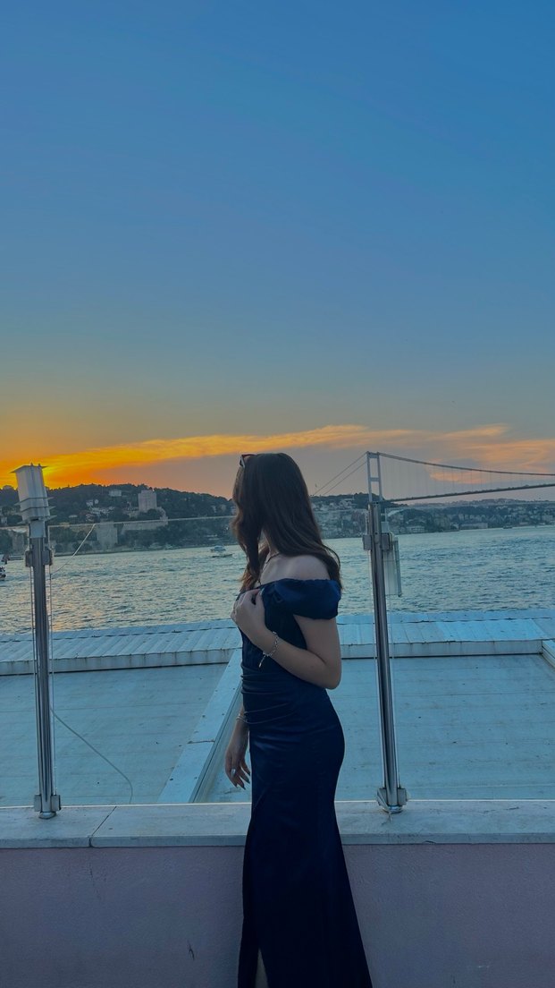 V Yaka Drapeli Lacivert Kadın Abiye Elbise - Görsel 4