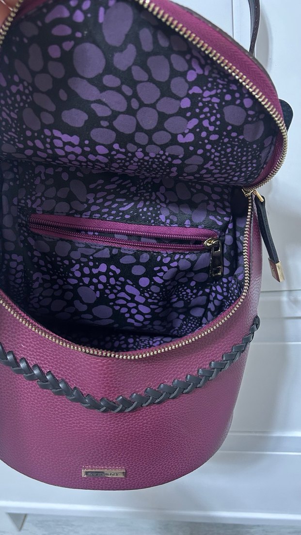 Mürdüm Deri Kadın Sırt Çantası Fermuarlı - Görsel 4