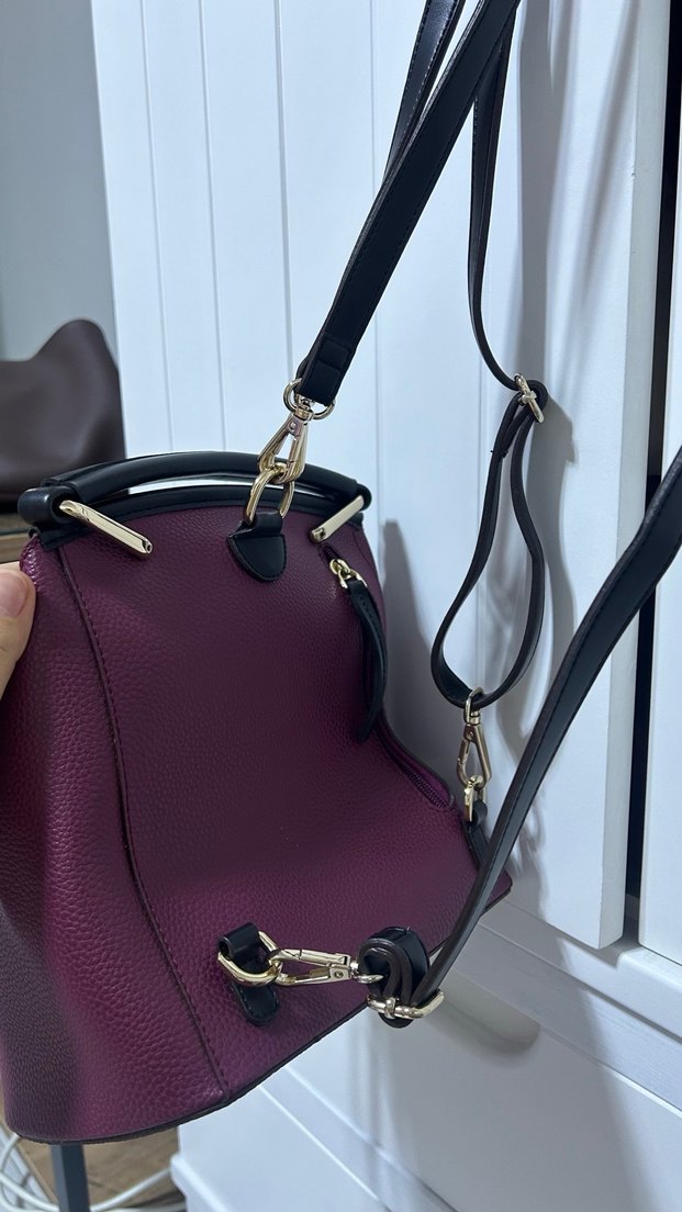 Mürdüm Deri Kadın Sırt Çantası Fermuarlı - Görsel 3