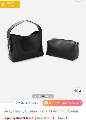 Siyah Deri Kadın Omuz Çantası - Lucky Bees - Görsel 4