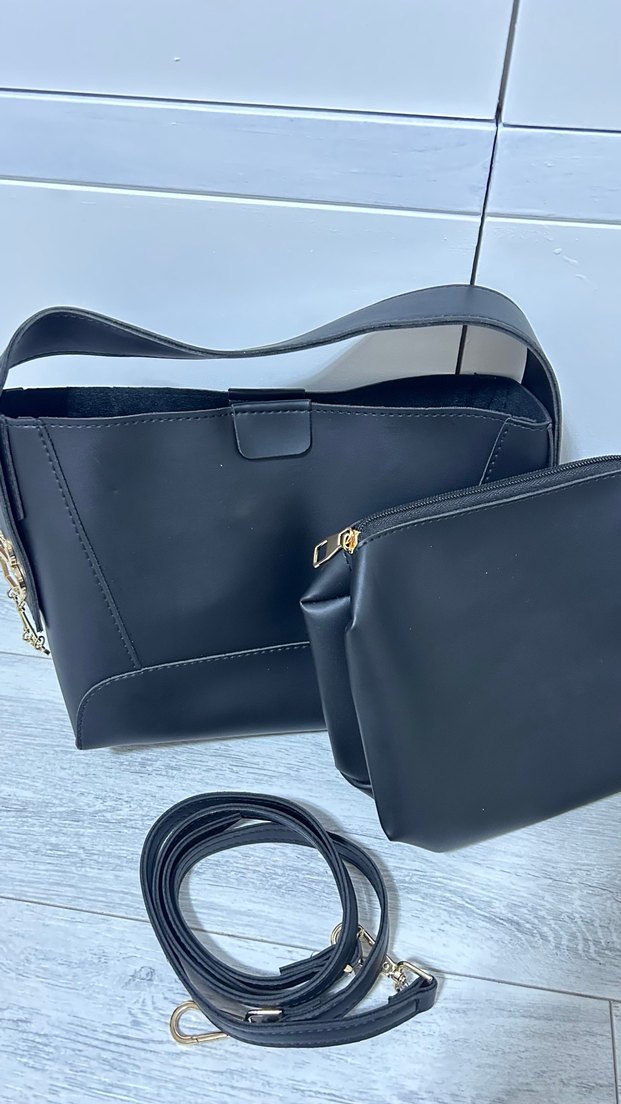 Siyah Deri Kadın Omuz Çantası - Lucky Bees - Görsel 3