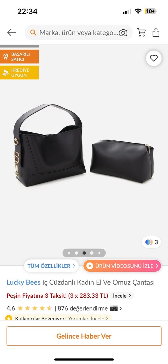 Siyah Deri Kadın Omuz Çantası - Lucky Bees - Görsel 4