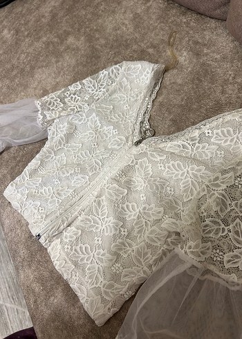 Dantel Detaylı Beyaz Bohem Mini Bluz - Görsel 3