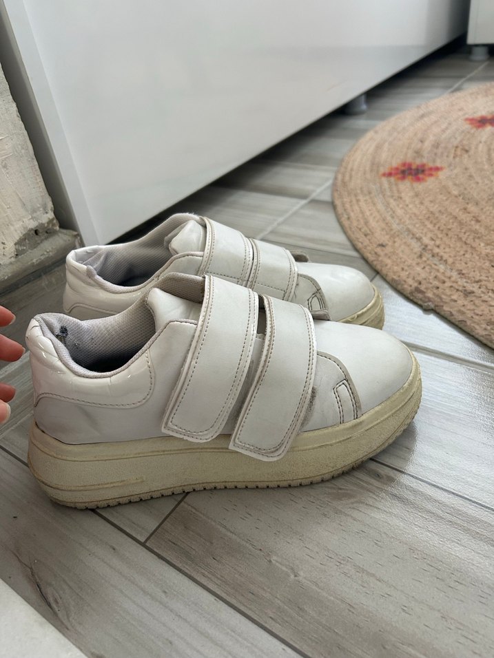 Gri Beyaz Kadın Sneakers Cırt Cırtlı - Görsel 2