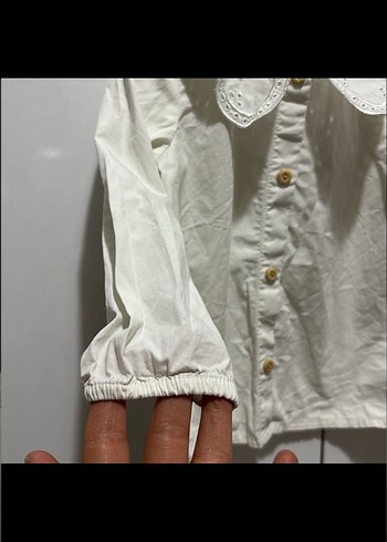 Kız Çocuk Beyaz Uzun Kollu Keten Gömlek - Görsel 6