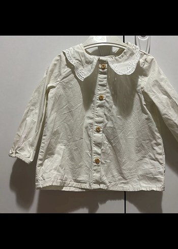 Kız Çocuk Beyaz Uzun Kollu Keten Gömlek - Görsel 2