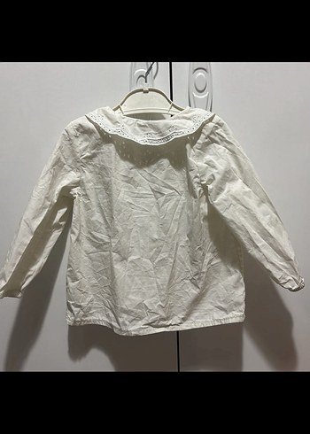 Kız Çocuk Beyaz Uzun Kollu Keten Gömlek - Görsel 3