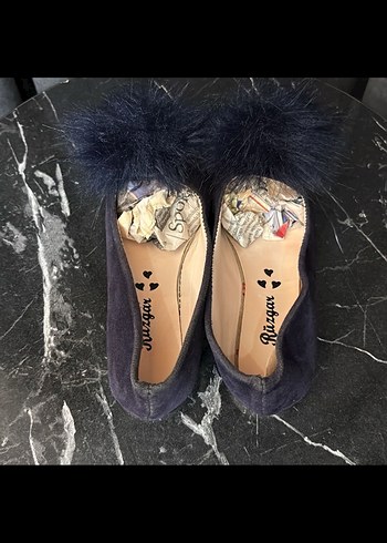 Kürklü Lacivert Süet Kız çocuk Babet - Görsel 3