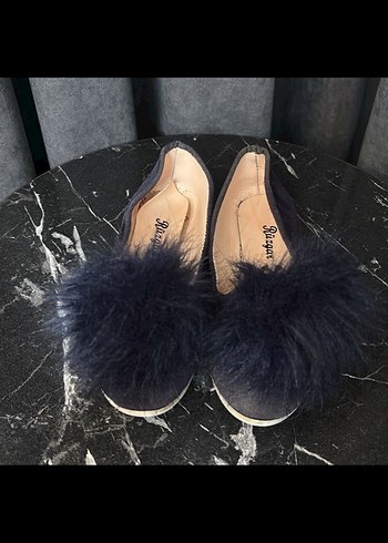 Kürklü Lacivert Süet Kız çocuk Babet - Görsel 2